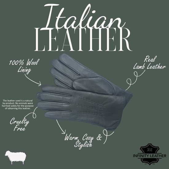 Dames olijfgroene Italiaanse leren zachte wollen voering wintersteeklijnontwerp rijhandschoenen - Image 4