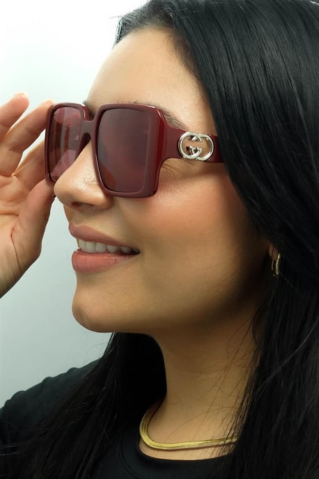 Gucci vierkant dames bordeauxrood met zilver spiegel GG1692S - Image 6