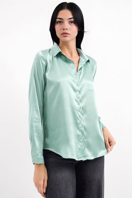 Satin Lange Mouwen Knopf Hem - Image 3