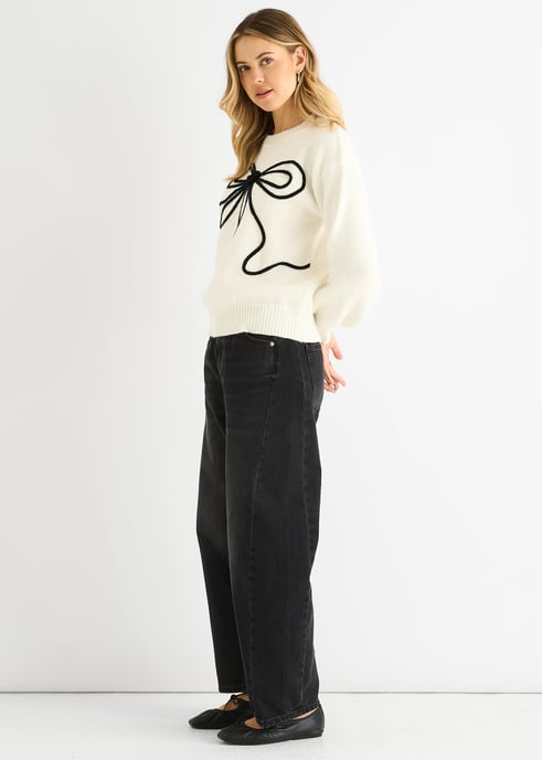 Crème oversized trui met contraststrikpatroon - Image 3