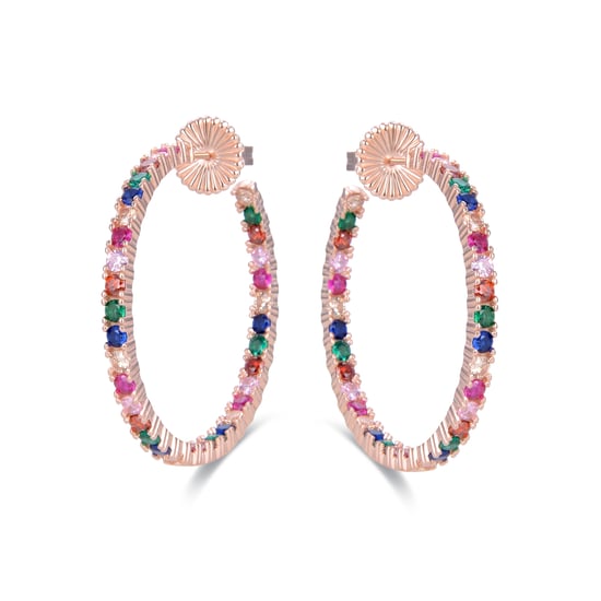 Luxenter Sterling zilveren 925 oorbellen met Multicolour Zirkonia afgewerkt in 18K roségoud - Vyamba - Image 3