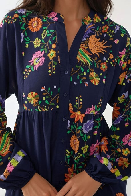 Geprinte V-hals Maxi-jurk met knoopdetail - Image 4