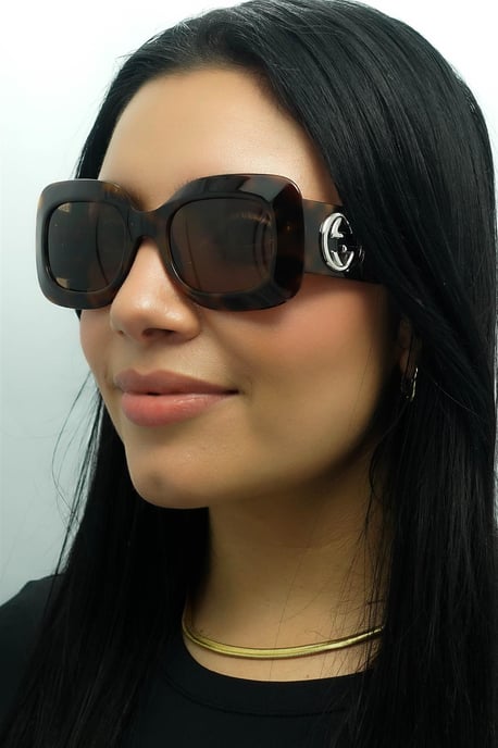 Gucci Vierkant Dames Havana met Zilver Bruin GG1695S - Image 6