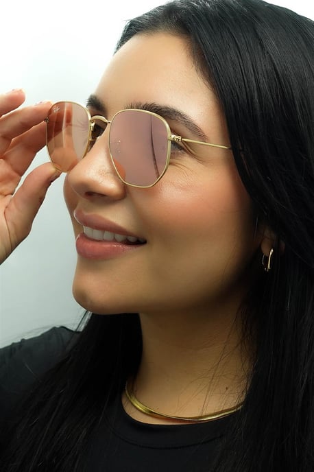 Ray-Ban Vierkant Unisex Goud Koperen Flash Spiegel RB3548N Zeshoekig - Image 5