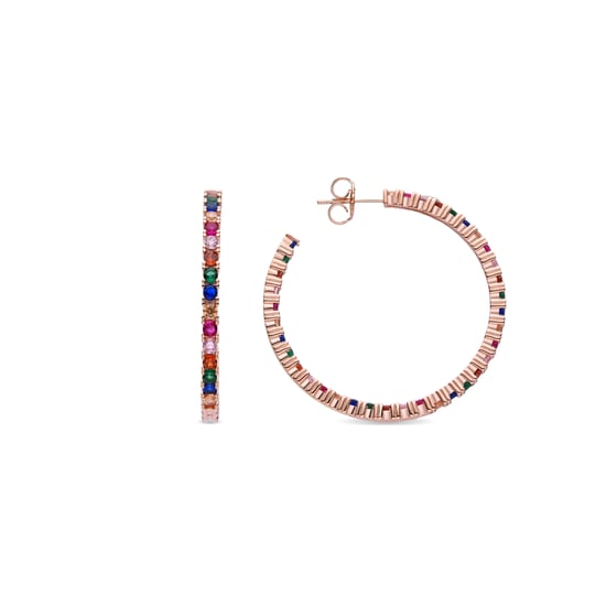 Luxenter Sterling zilveren 925 oorbellen met Multicolour Zirkonia afgewerkt in 18K roségoud - Vyamba - Image 1