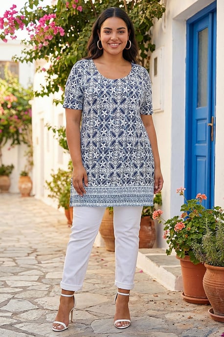 Curve Geo Stretch Jersey Tunic Top - Image 1