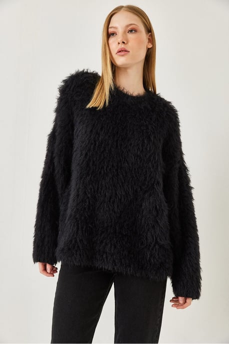 Oversized Textuur Gebreide Trui met Plush Detail - Image 3