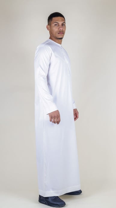Witte Thobe-gewaad voor heren, satijn Emirati Islamitische Jubba Eid, normale pasvorm - Image 2