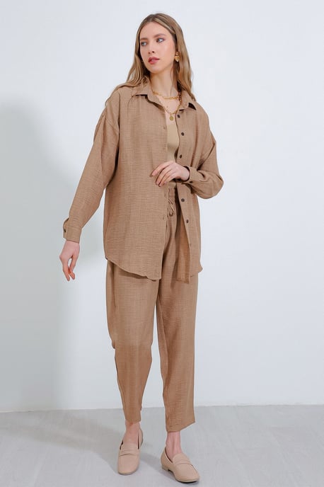 Linnenmix Lange Mouwen Shirt en Broek Set - Image 2