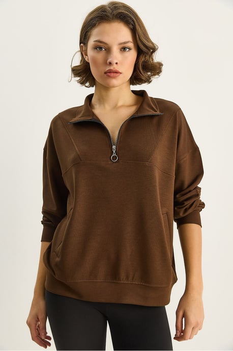 Ontspannen Pasvorm Rits Kraag Gebreide Sweatshirt - Image 4