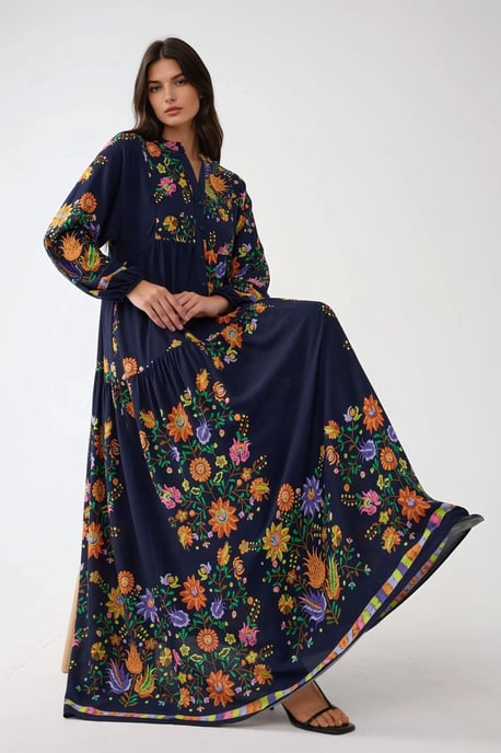 Geprinte V-hals Maxi-jurk met knoopdetail - Image 1