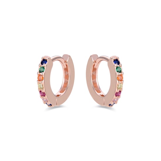 Luxenter oorbellen, 925 sterling zilver, leofcar en veelkleurige zirkonia met 18 karaat roségoud vergulde afwerking - Image 3
