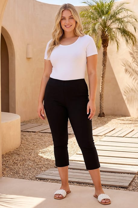 Curve Cropped Elastic Waist Stretch Trouser - Image 1