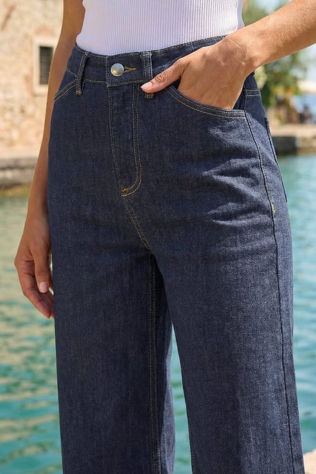 Wide Leg Stretch Denim Culottes - Image 4