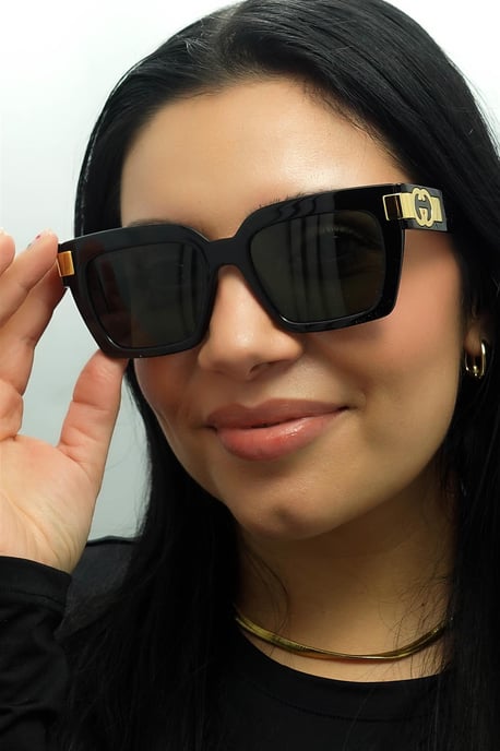 Gucci Vierkant Dames Zwart met Goudgrijs GG1689S - Image 5