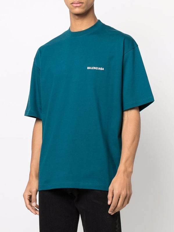 Balenciaga oversized T shirt met geborduurd logo in blauw